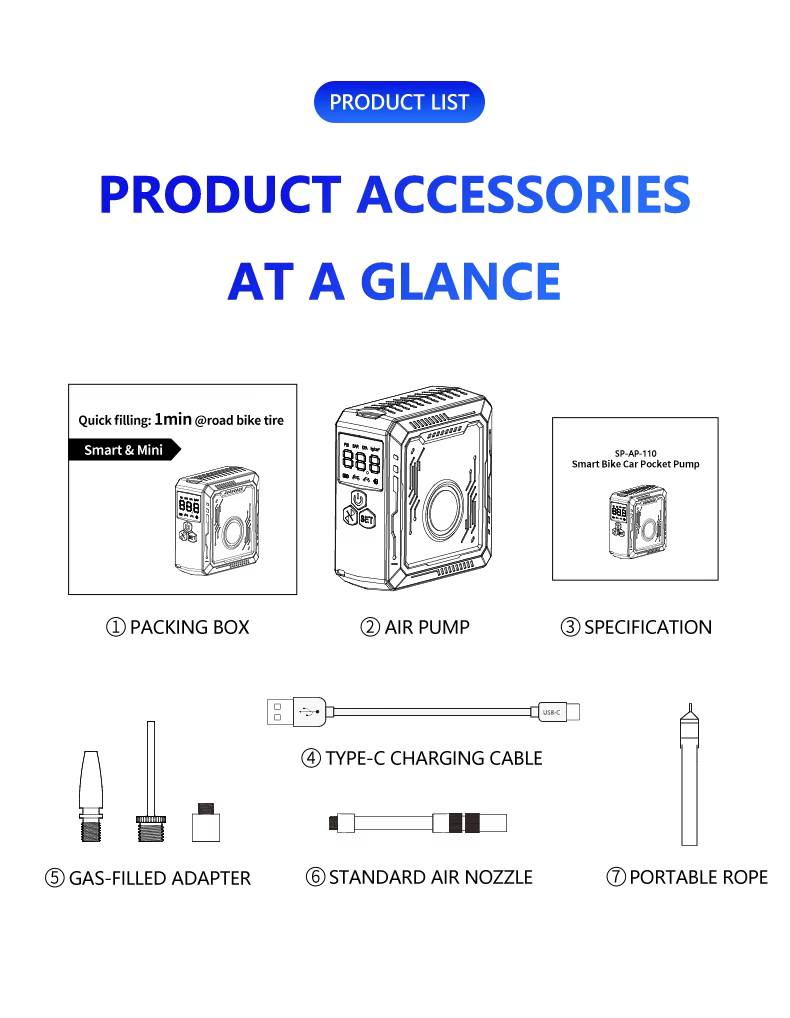 One Click Smart Bike Pump Car Motorcycle Bicycle Portable Tire Inflator Mini Wireless Electric Air Compressor Air Pump