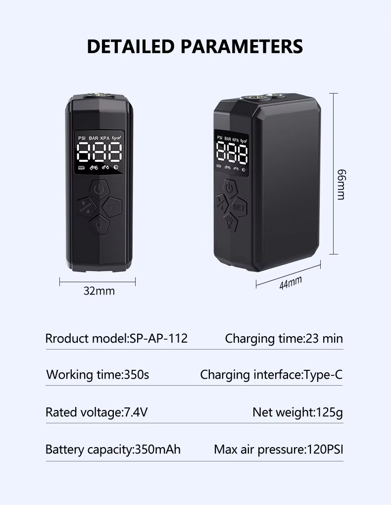 Pressure Monitor Electric Tire Inflator Portable Bike Motorcycle Car Ball Mini Air Pump With Pressure Gauge LED Light