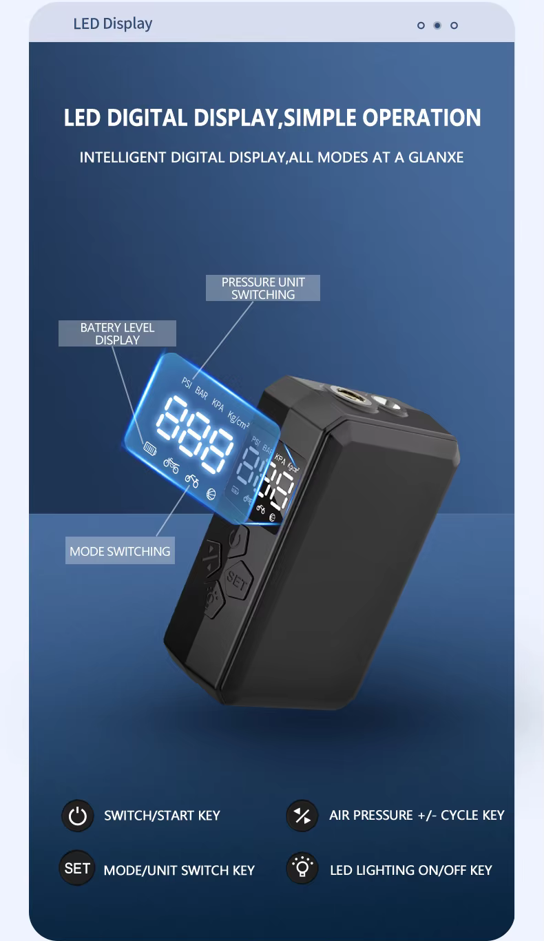 Pressure Monitor Electric Tire Inflator Portable Bike Motorcycle Car Ball Mini Air Pump With Pressure Gauge LED Light